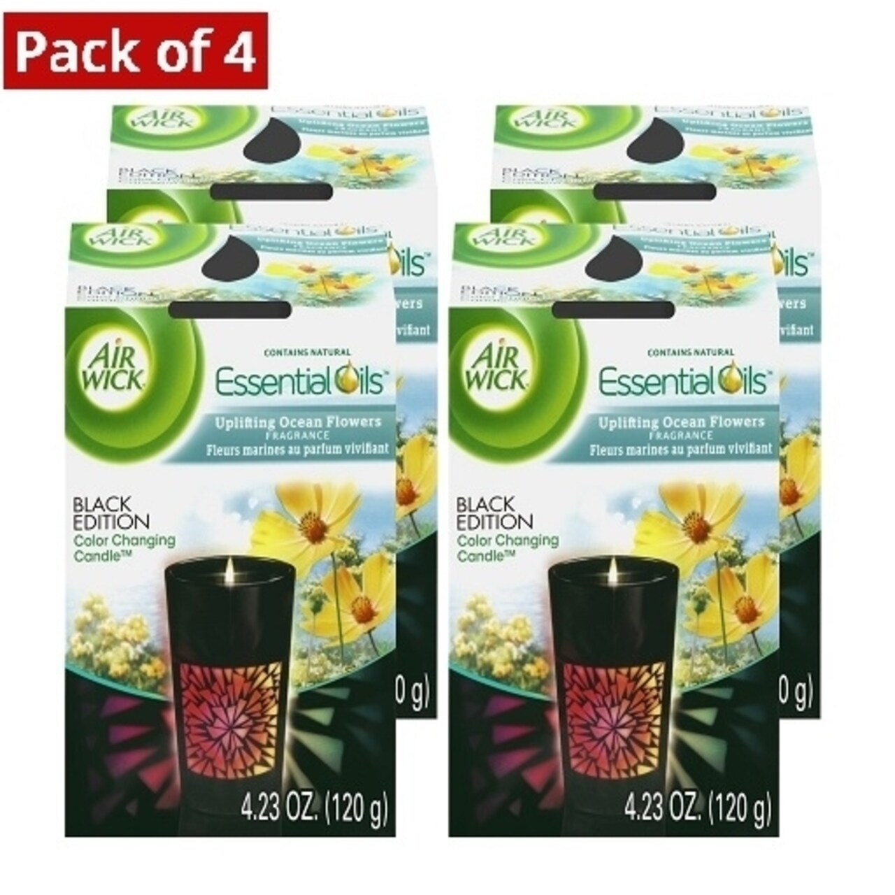 Air Wick Color Changing Black Edition Scented Candle, Uplifting Ocean Flower Scent, 4.23 Ounce - Pack of 4